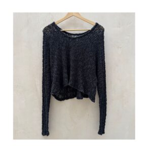 pullover de segunda mano, tejido abierto negro ecoté talla m, punto calado 58% algodón 42% acrílico