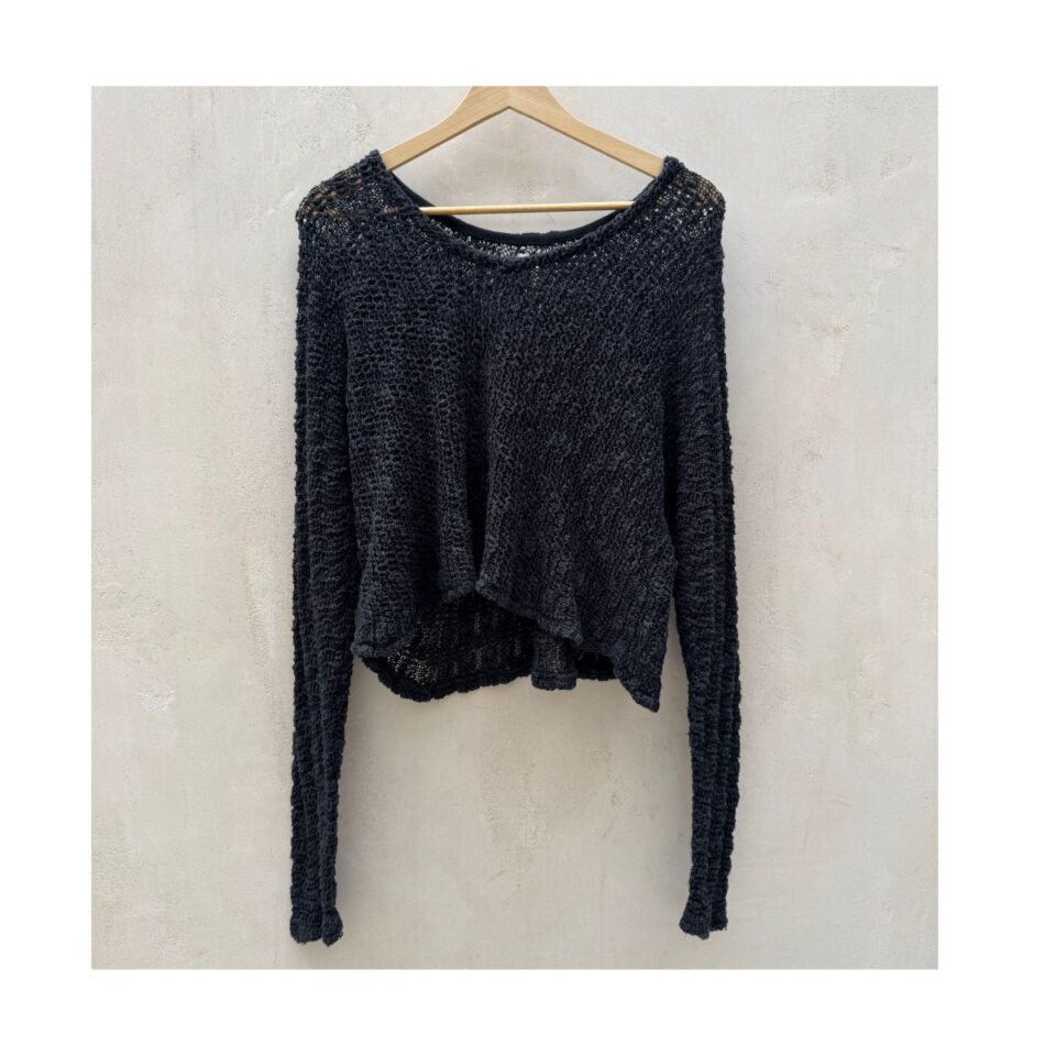 pullover de segunda mano, tejido abierto negro ecoté talla m, punto calado 58% algodón 42% acrílico