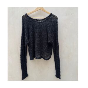 pullover de segunda mano, tejido abierto negro ecoté talla m, punto calado 58% algodón 42% acrílico