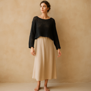 pullover de segunda mano, tejido abierto negro ecoté talla m, punto calado 58% algodón 42% acrílico