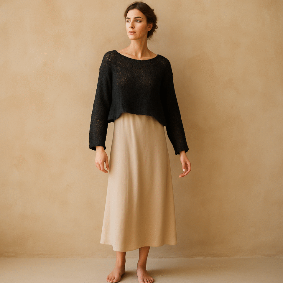 pullover de segunda mano, tejido abierto negro ecoté talla m, punto calado 58% algodón 42% acrílico