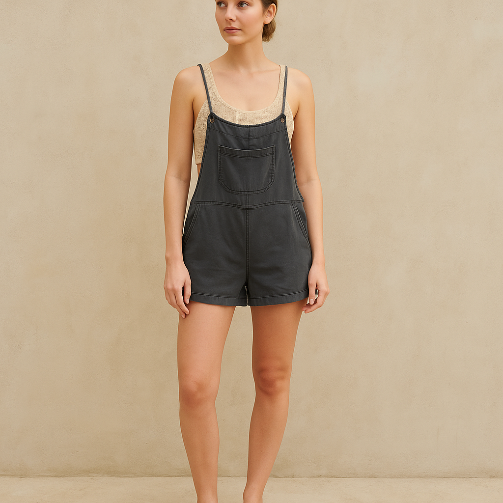 Romper Billabong Wild Pursuit de segunda mano en gris carbón con tirantes ajustables y bolsillos, talla M. Ropa usada