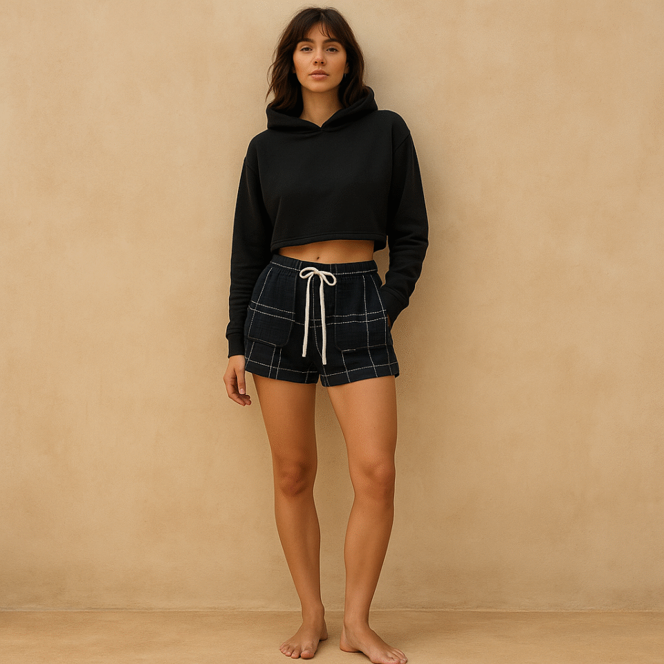 Short 100% algodón negro con lineas blancas. Marca lou & grey talla xs. estilo soft girl