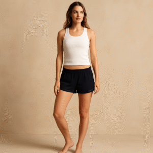 Short Lululemon Hotty Hot II negro mujer con forro interior y detalle de malla. De segunda mano. ropa usada curada por Amelie