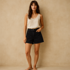 The Emmet Short de Madewell en denim negro inspirados en los años 70. Talla 30 y estilo urbano