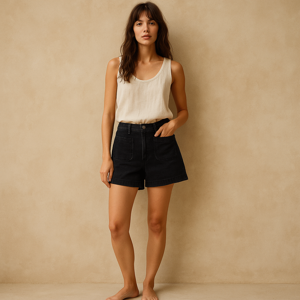 The Emmet Short de Madewell en denim negro inspirados en los años 70. Talla 30 y estilo urbano