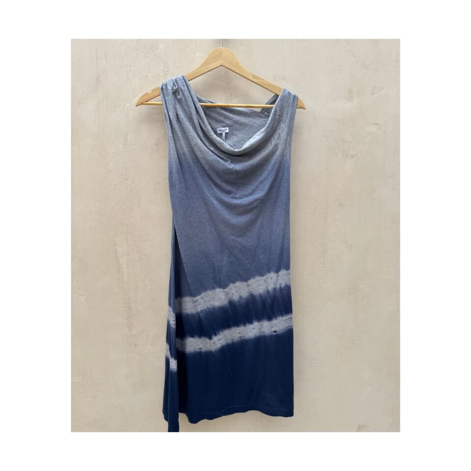 Vestido Splendid DE seguna mano sin mangas tie dye degradado gris a azul con escote drapeado, talla XS
