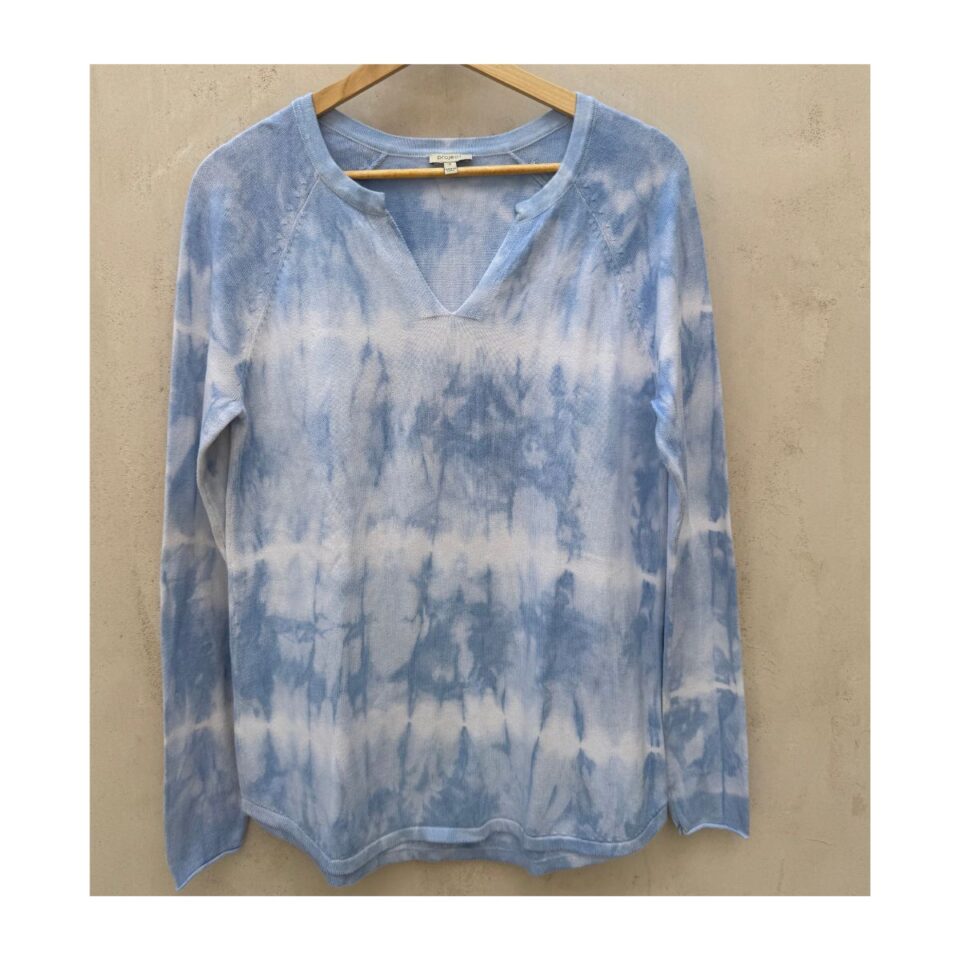Sweater Project de segunda mano tie-dye azul cielo en algodón 100 % talla S, diseño ligero y escote en V con abertura