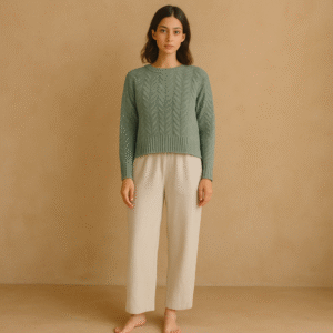 Sweater Joie trenzado en verde salvia talla XS con tejido cable knit