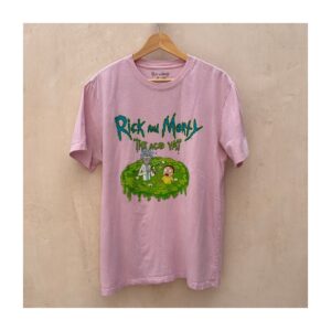Tee Rick and Morty oficial 'The Acid Vat' en rosa pastel. estilo street wear. Talla M y 100% algodón