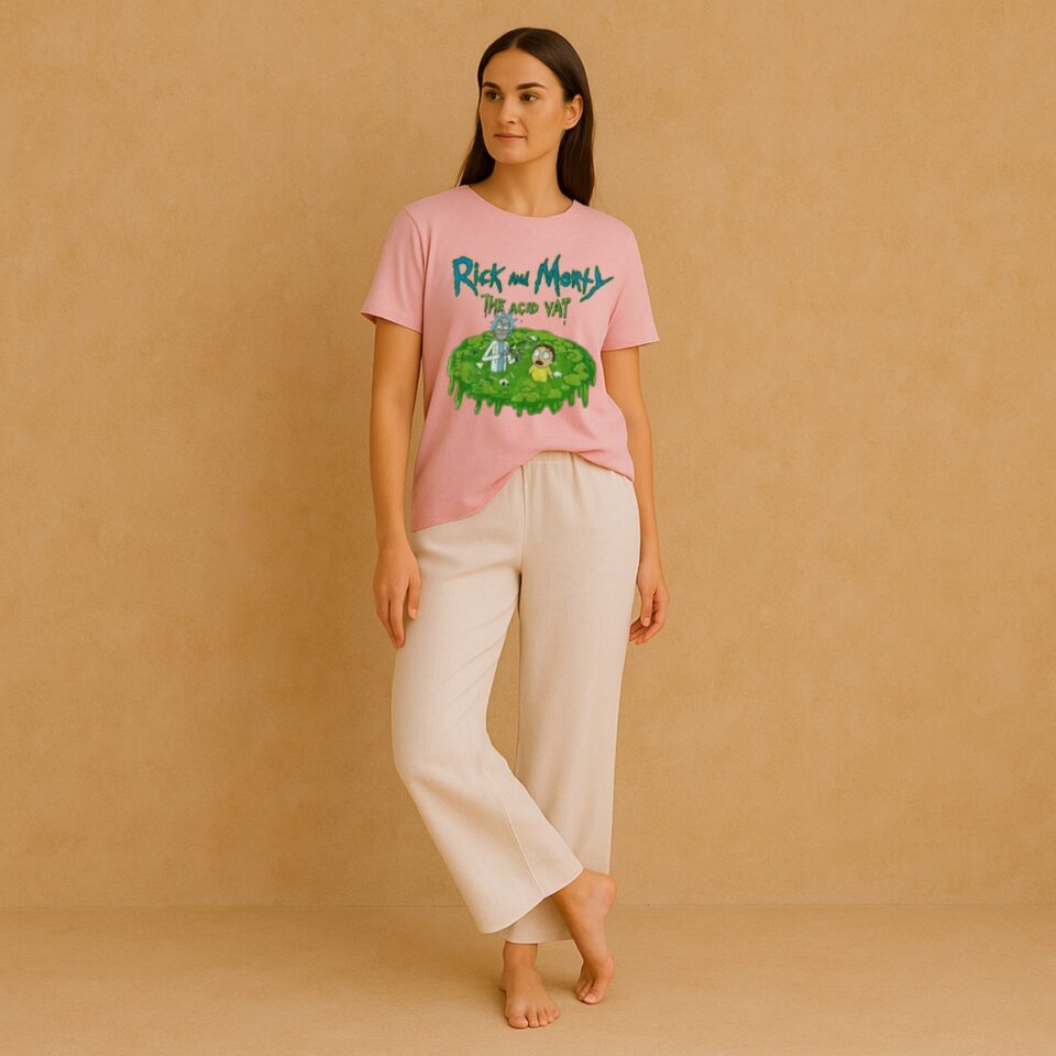 Tee Rick and Morty oficial 'The Acid Vat' en rosa pastel. estilo street wear. Talla M y 100% algodón