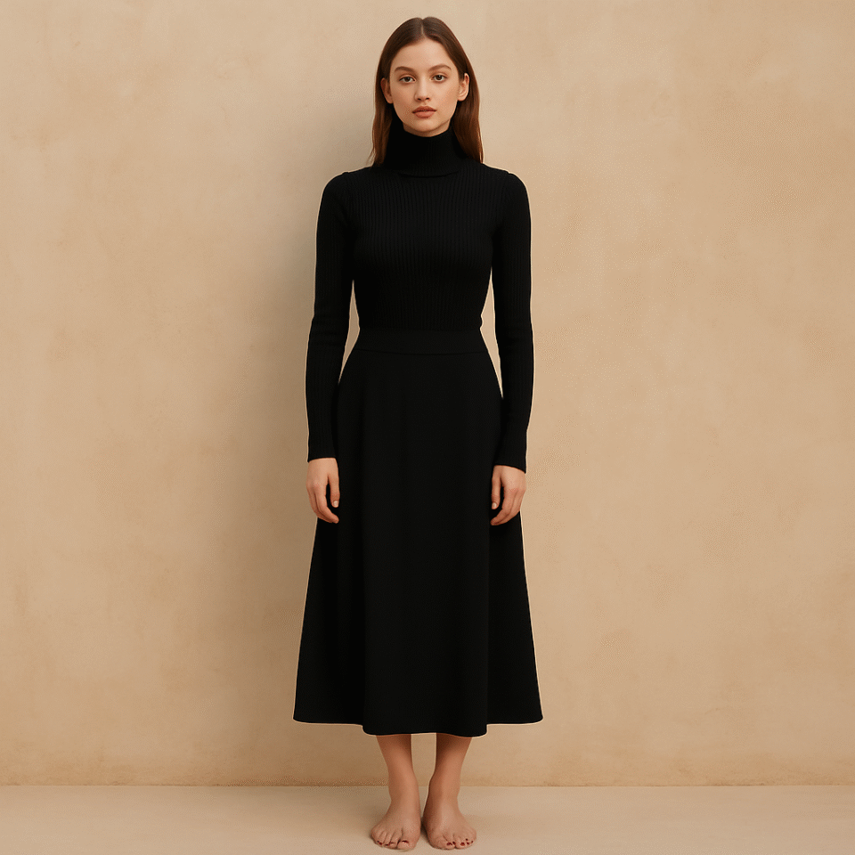 Top moth cuello alto en color negro y talla XS. Estilo minimalista. Ropa curada por Amelie