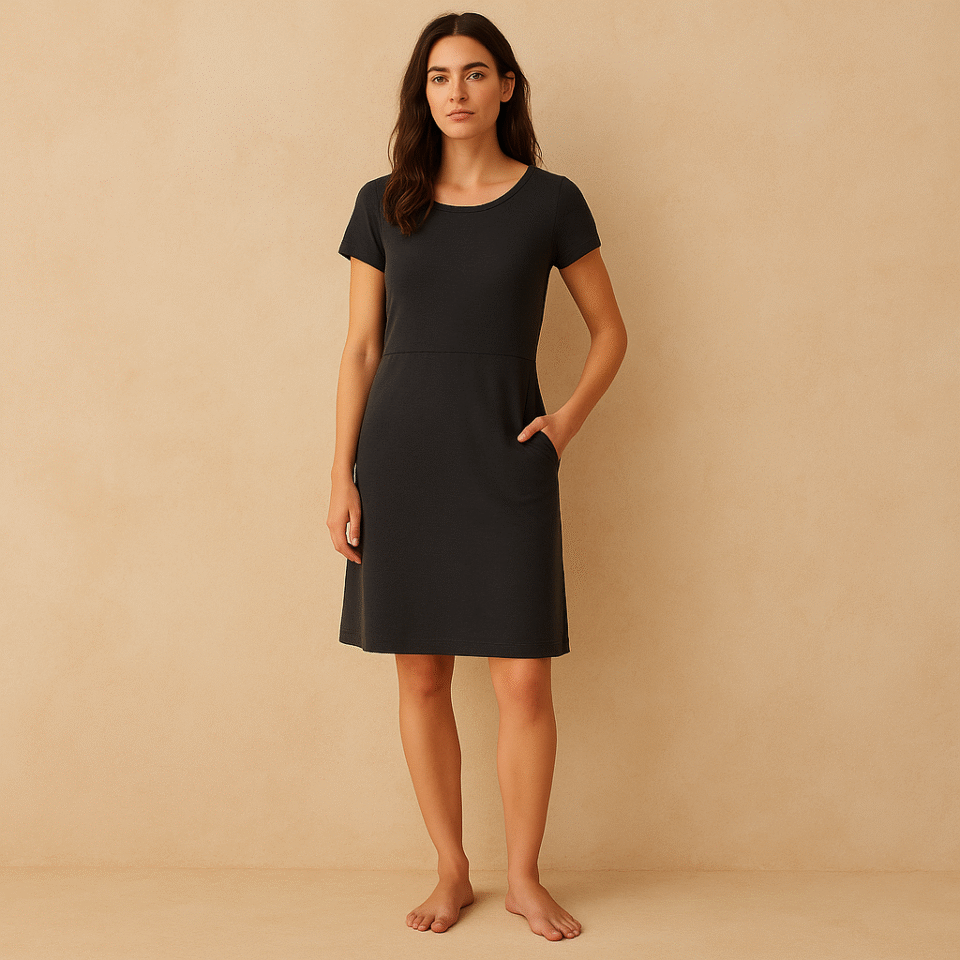 Vestido en 100% algodón negro, marca boden y talla 6 (M). Herencia británica y estilo preppy