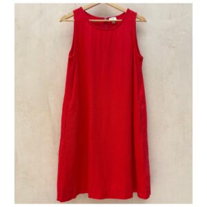 vestido minimalista corto rojo jcrew en mezcla de lino talla 6 sin mangas con bolsas laterales. segunda mano premium. preloved