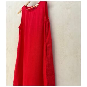 vestido minimalista corto rojo jcrew en mezcla de lino talla 6 sin mangas con bolsas laterales. segunda mano premium. preloved