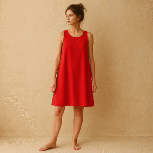 vestido minimalista corto rojo jcrew en mezcla de lino talla 6 sin mangas con bolsas laterales. segunda mano premium. preloved