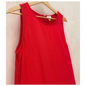 vestido minimalista corto rojo jcrew en mezcla de lino talla 6 sin mangas con bolsas laterales. segunda mano premium. preloved