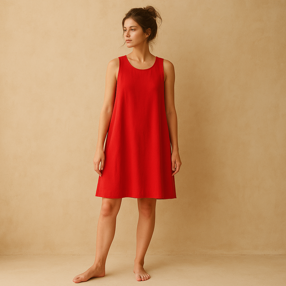 vestido minimalista corto rojo jcrew en mezcla de lino talla 6 sin mangas con bolsas laterales. segunda mano premium. preloved