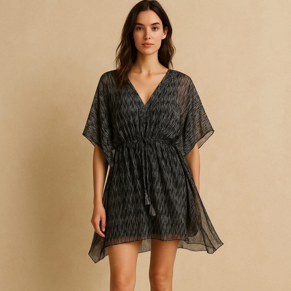 vestido corto Joie seda negro con blanco XS. Segunda mano premium. Preloved