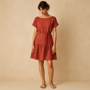 Vestido 100% lino Trina Turk x Out of Office color terracota, talla M. Boiho chic