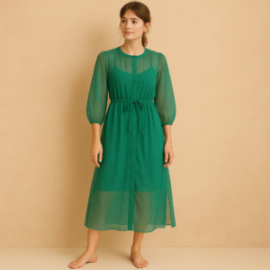 Vestido 100% algodón semi transparente en color verde botella. Talla 6 (S) ideal para verano y vacaciones. estilo preppy y minimalista