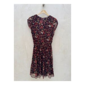 Vestido Seda Floral Burgundy de segunda mano, de Massimo Dutti en seda ligera, estampado floral marfil, talla S. Ropa usada
