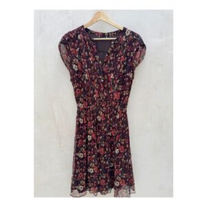 Vestido Seda Floral Burgundy de segunda mano, de Massimo Dutti en seda ligera, estampado floral marfil, talla S. Ropa usada