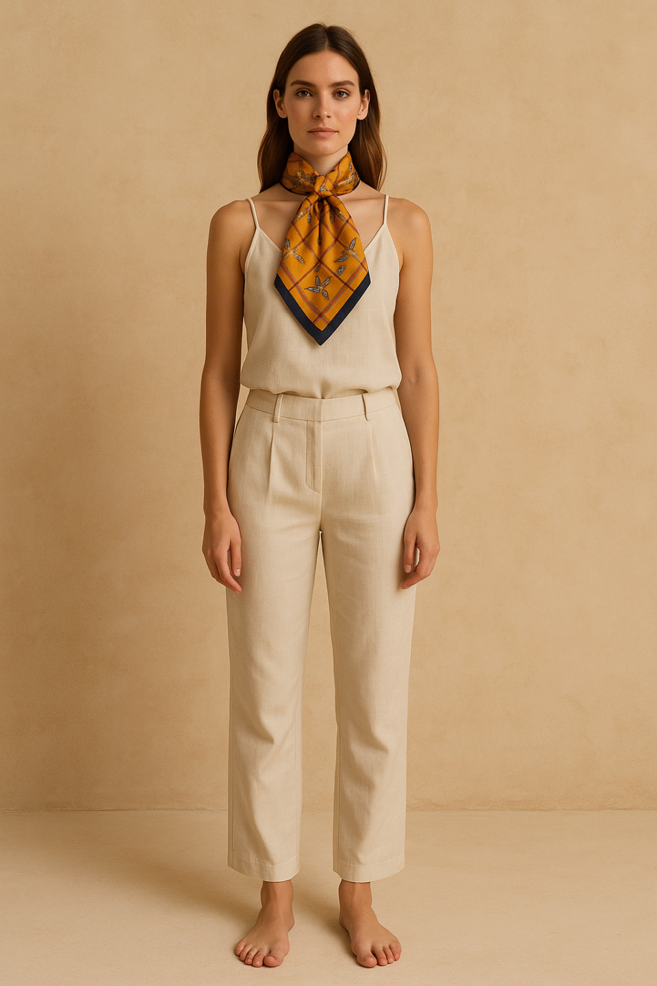 pañuelo de seda italiana en base mostaza con faisanes estilo británico y estilo old money