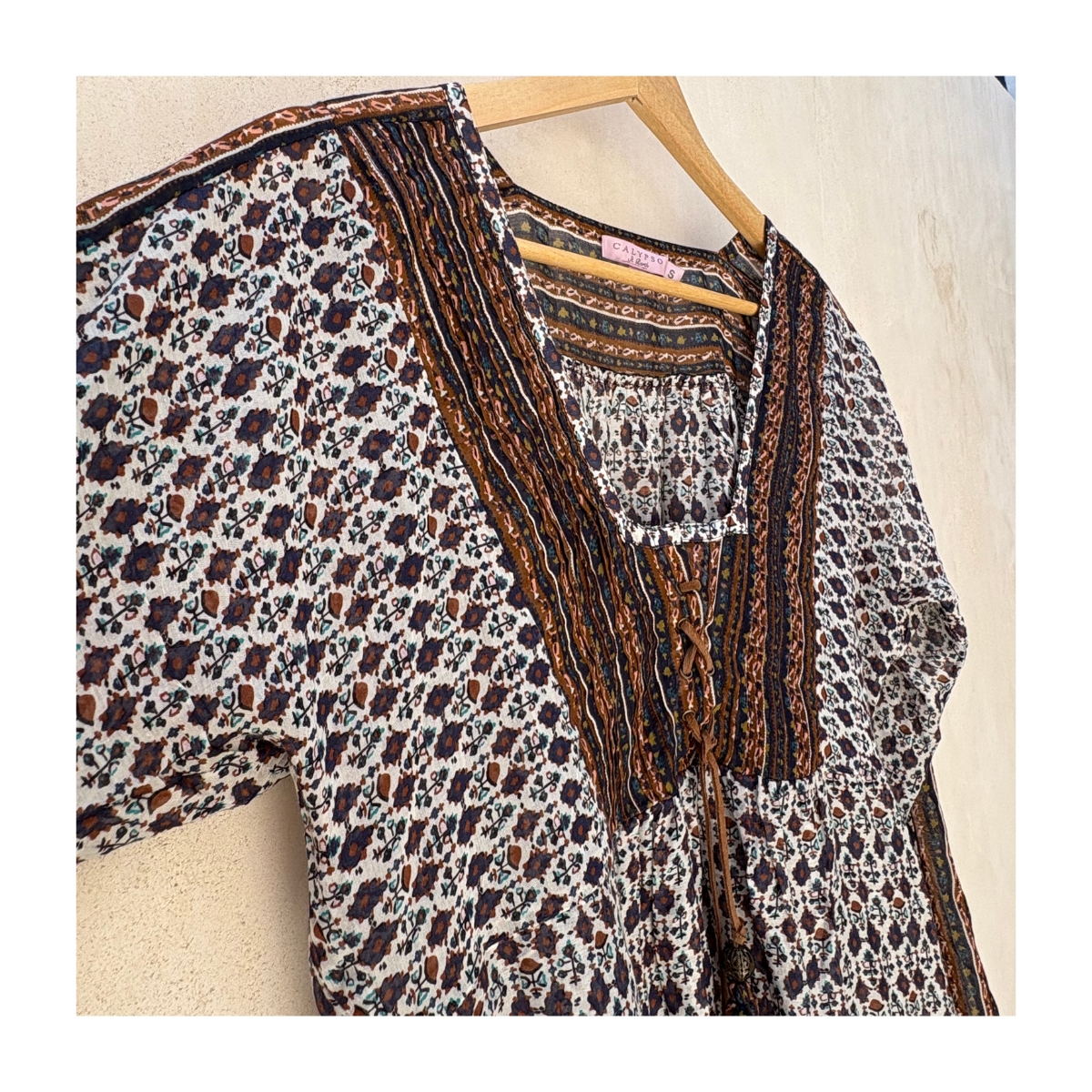 Blusa calypso st barth túnica con fibras naturales premium en talla S estilo boho chic ideal para verano en yate