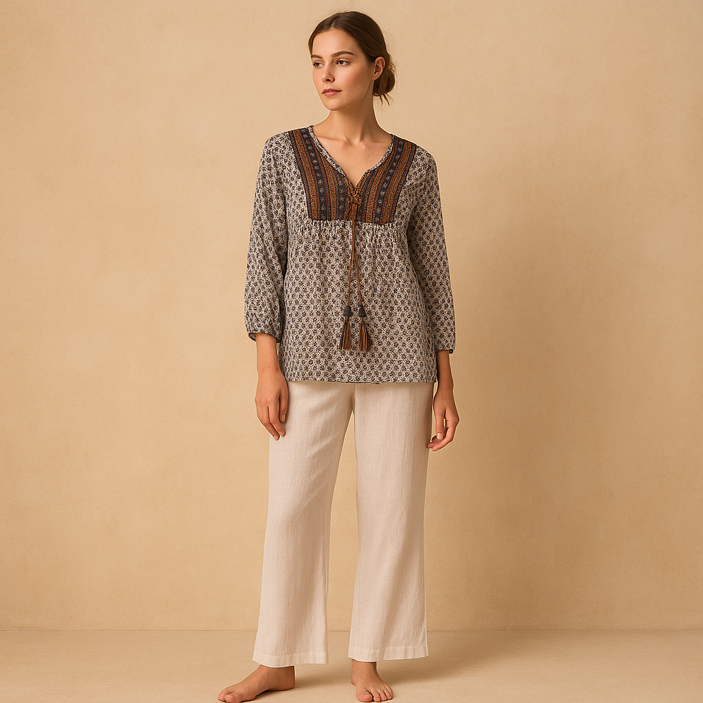 Blusa calypso st barth túnica con fibras naturales premium en talla S estilo boho chic ideal para verano en yate