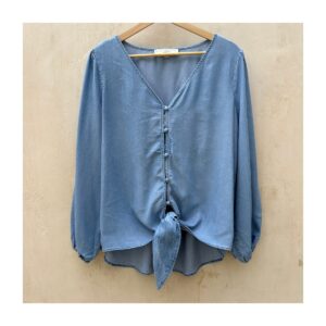 Blusa Lyocell azul LOFT en azul chambray y talla M. Estilo mediterráneo