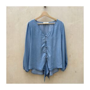 Blusa Lyocell azul LOFT en azul chambray y talla M. Estilo mediterráneo