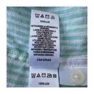 Camisa lino rayas verdes marca Panama Jack, talla S . Hecho en India y estilo Coastal Grandma.