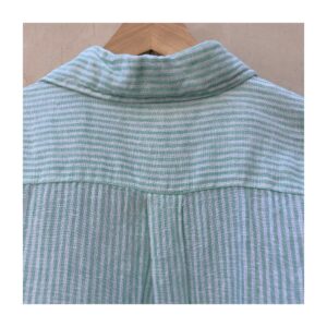 Camisa lino rayas verdes marca Panama Jack, talla S . Hecho en India y estilo Coastal Grandma.