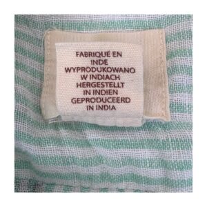 Camisa lino rayas verdes marca Panama Jack, talla S . Hecho en India y estilo Coastal Grandma.