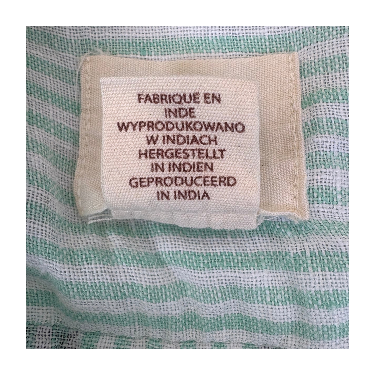 Camisa lino rayas verdes marca Panama Jack, talla S . Hecho en India y estilo Coastal Grandma.