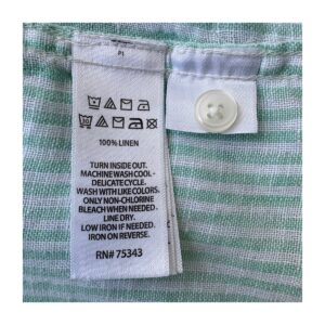 Camisa lino rayas verdes marca Panama Jack, talla S . Hecho en India y estilo Coastal Grandma.