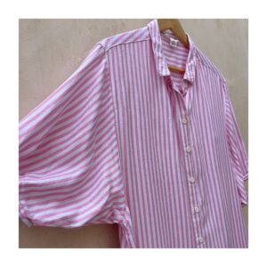 Camisa rayas en rosa y blanca con mezcla de lyocell en talla M, estilo cottagecore
