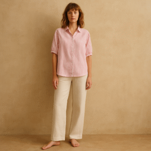 Camisa rayas en rosa y blanca con mezcla de lyocell en talla M, estilo cottagecore