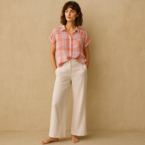 Camisa Cloth & Stone en tones coral, lavanda y crema. Talla S Estilo prairie
