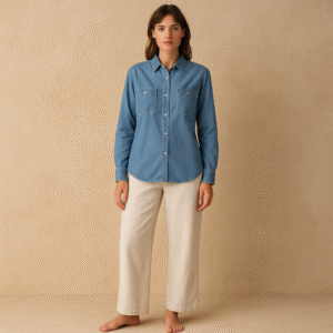 Camisa chambray algodón premium de 7 for allmankind. estilo lujo casual californiano y talla S