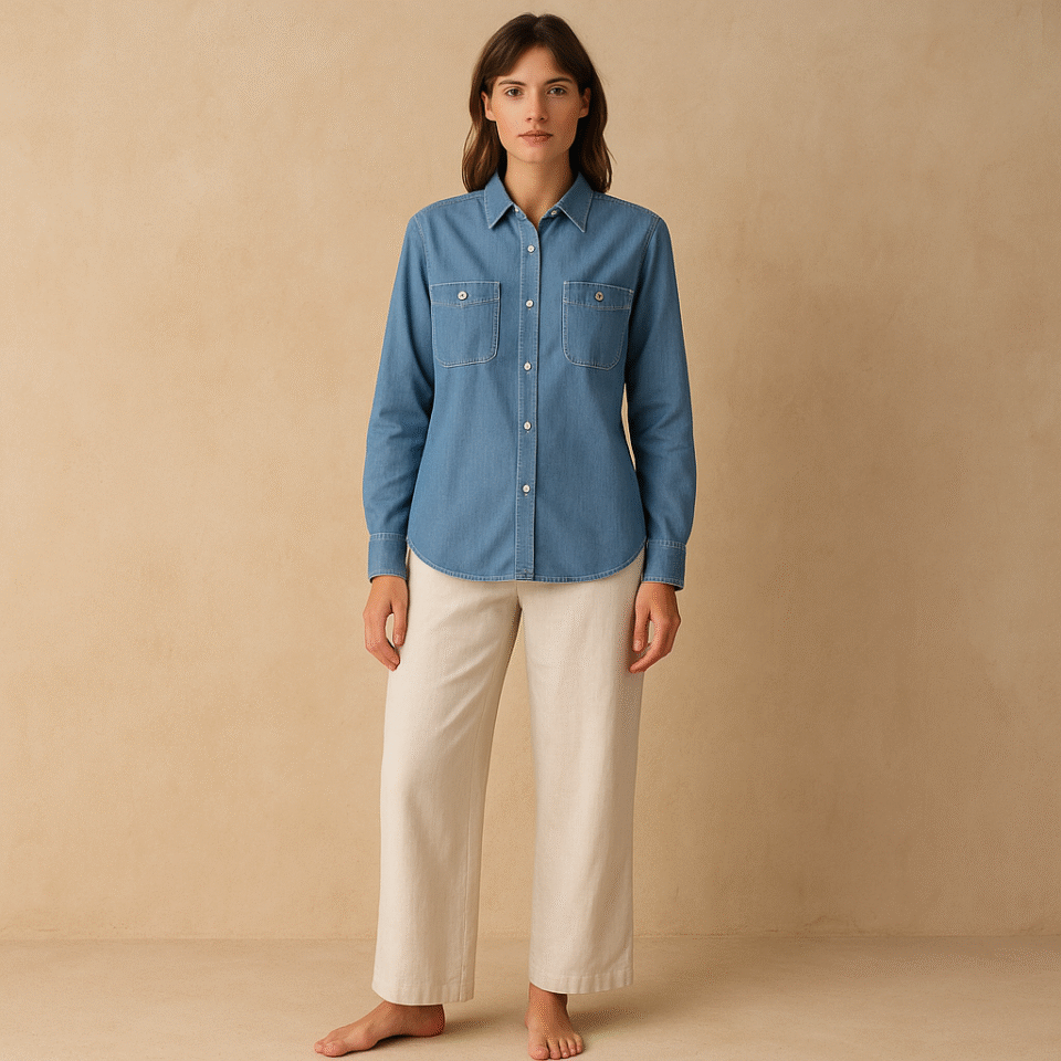 Camisa chambray algodón premium de 7 for allmankind. estilo lujo casual californiano y talla S