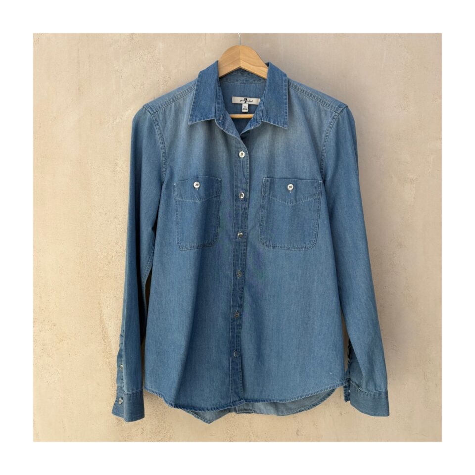 Camisa chambray algodón premium de 7 for allmankind. estilo lujo casual californiano y talla S