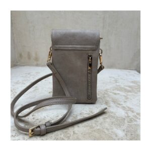 Crossbody Phone Wallet Evelyn en piel vegana de Bostanten. color gris topo. look urbano