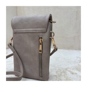 Crossbody Phone Wallet Evelyn en piel vegana de Bostanten. color gris topo. look urbano