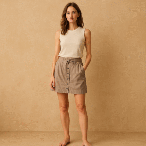 Falda plisada Lucy beige corta en Tencel. Talla S