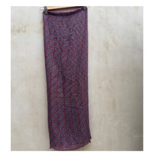 Foulard geométrico art déco en coral y azul celeste. Estilo Lagenlook