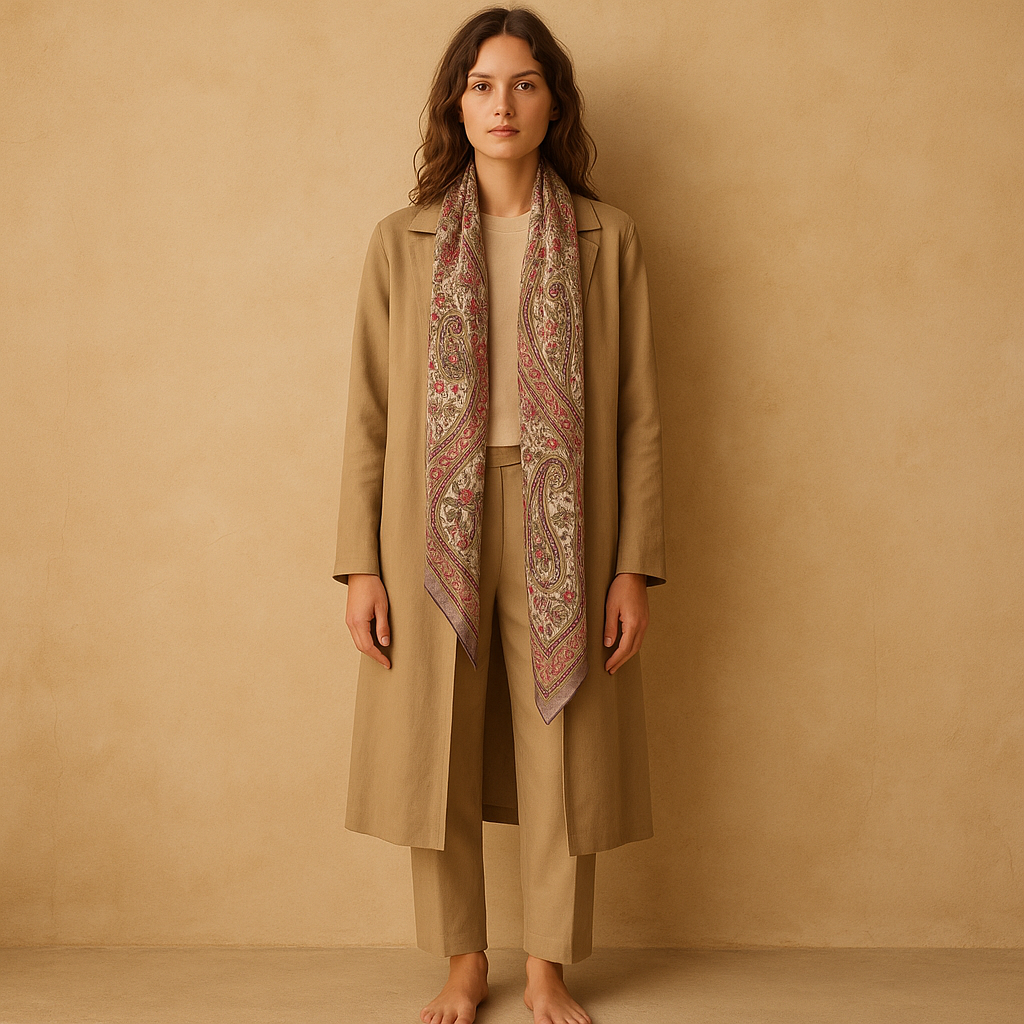 Foulard en 100% seda. Hecho en India, estilo romántico.