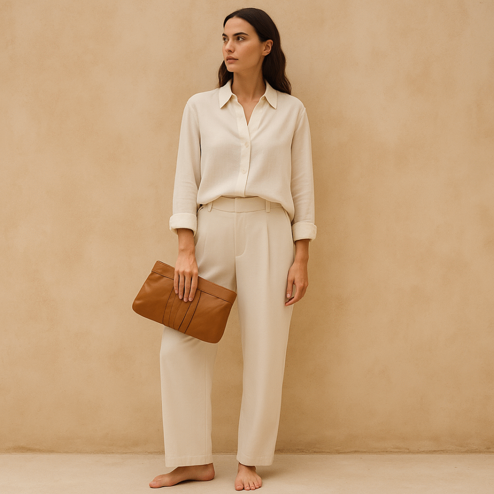 Clutch true vintage piel genuina en color camel. Manufactura premium de los años setentas. Old money