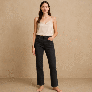 Jeans denim negro Chico's de su línea platinum en textura vintage wash y talla 00